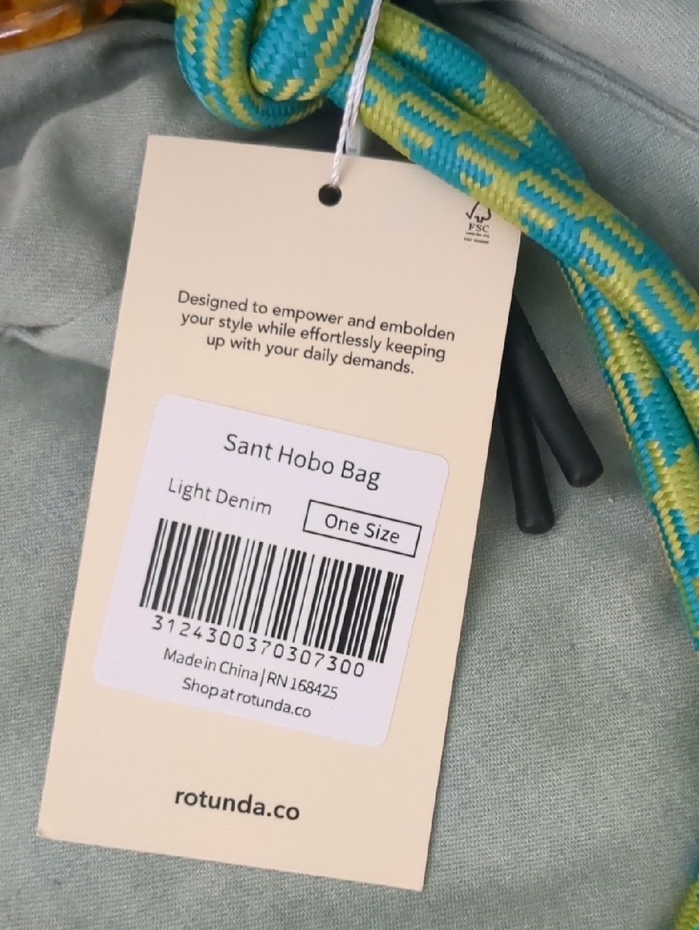 Rotunda Light Denim Sant Hobo Bag with Chain & Rope Strap - Picture 4 of 4